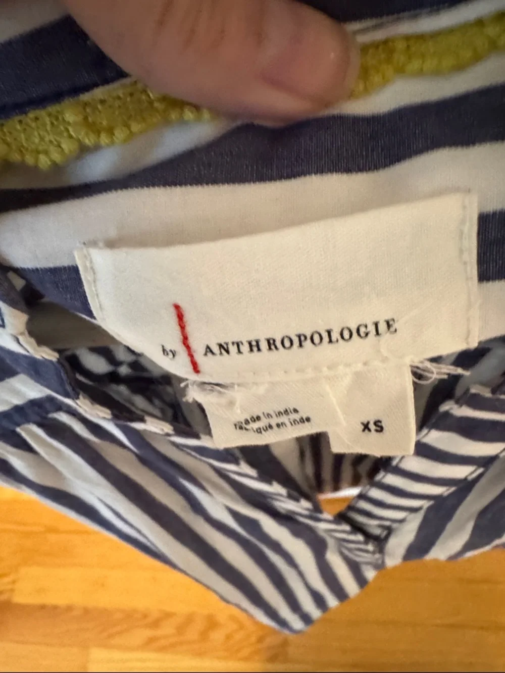 Anthropologie Navy and White Striped Puff Sleeve Blouse